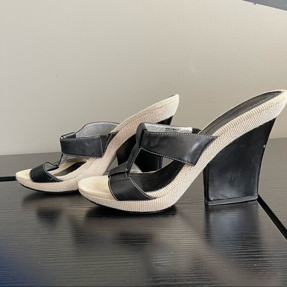 Nine West WNCOBALT Vintage Linen and Leather Upper Slide On Heeled Sandal, 10 - Picture 4 of 16